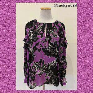 Parker EUC Purple and Black Floral Print Long Sleeve Blouse Sz S